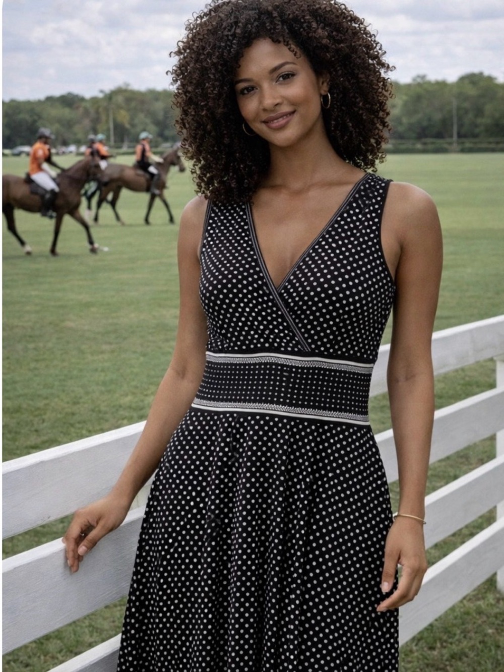 Elegant Black and White Polka Dot Dress